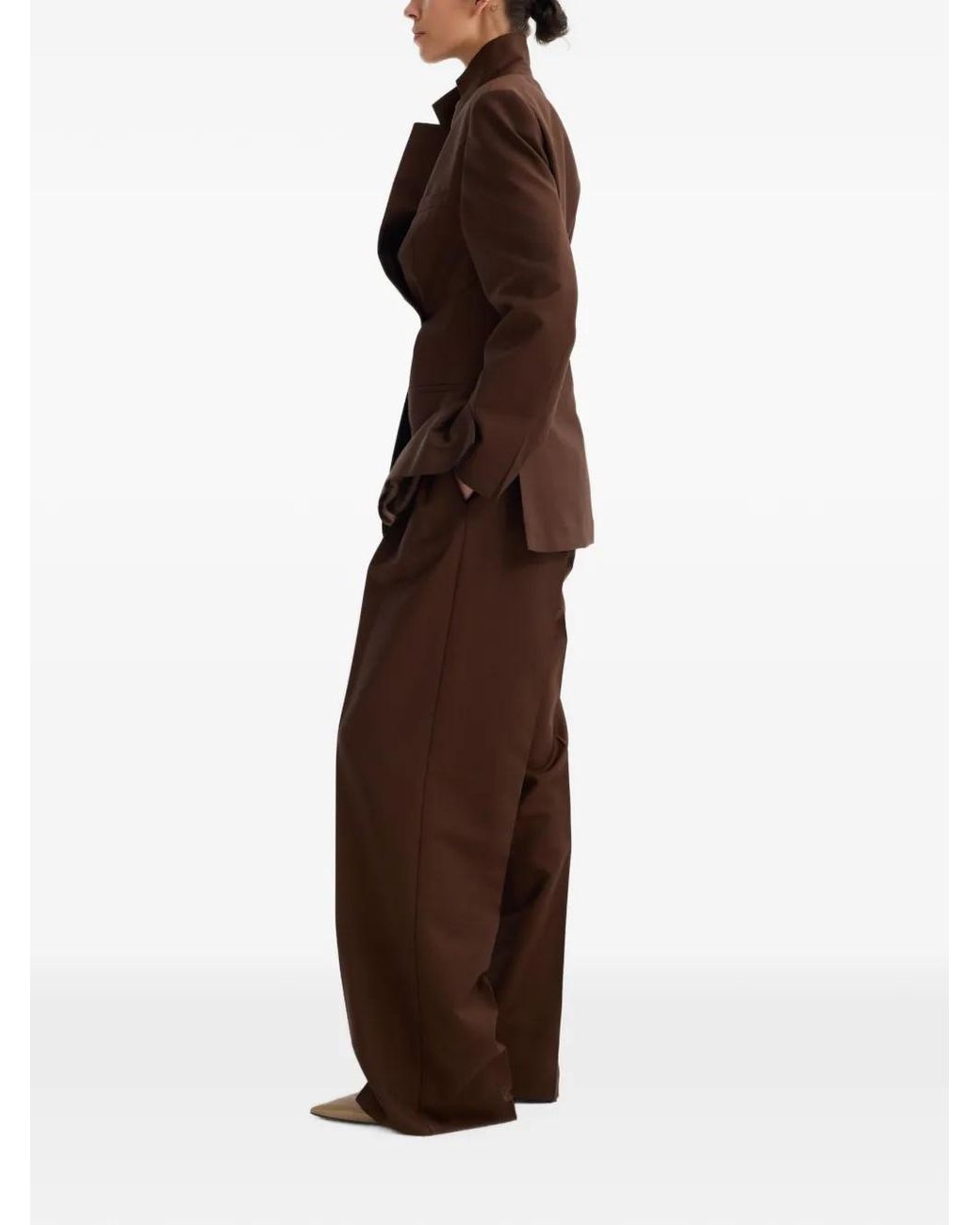 Rohe Brown Piqué Overlap Suit Jacket