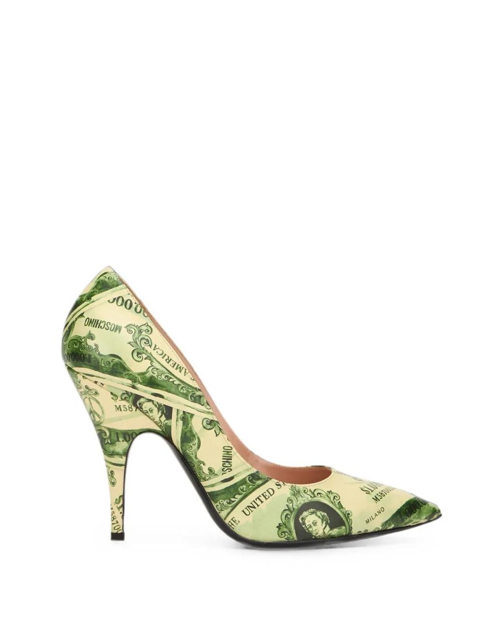 Moschino Metallic Dollar-Print Pointed-Toe Pumps