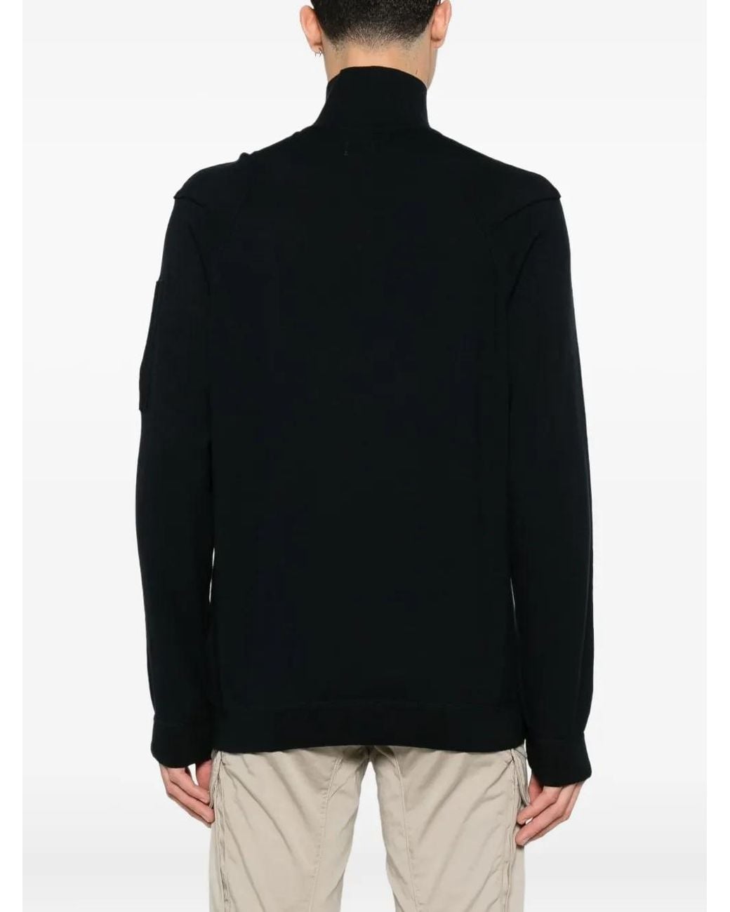 C P Company Black Lens-Detail Half-Zip Sweater for men