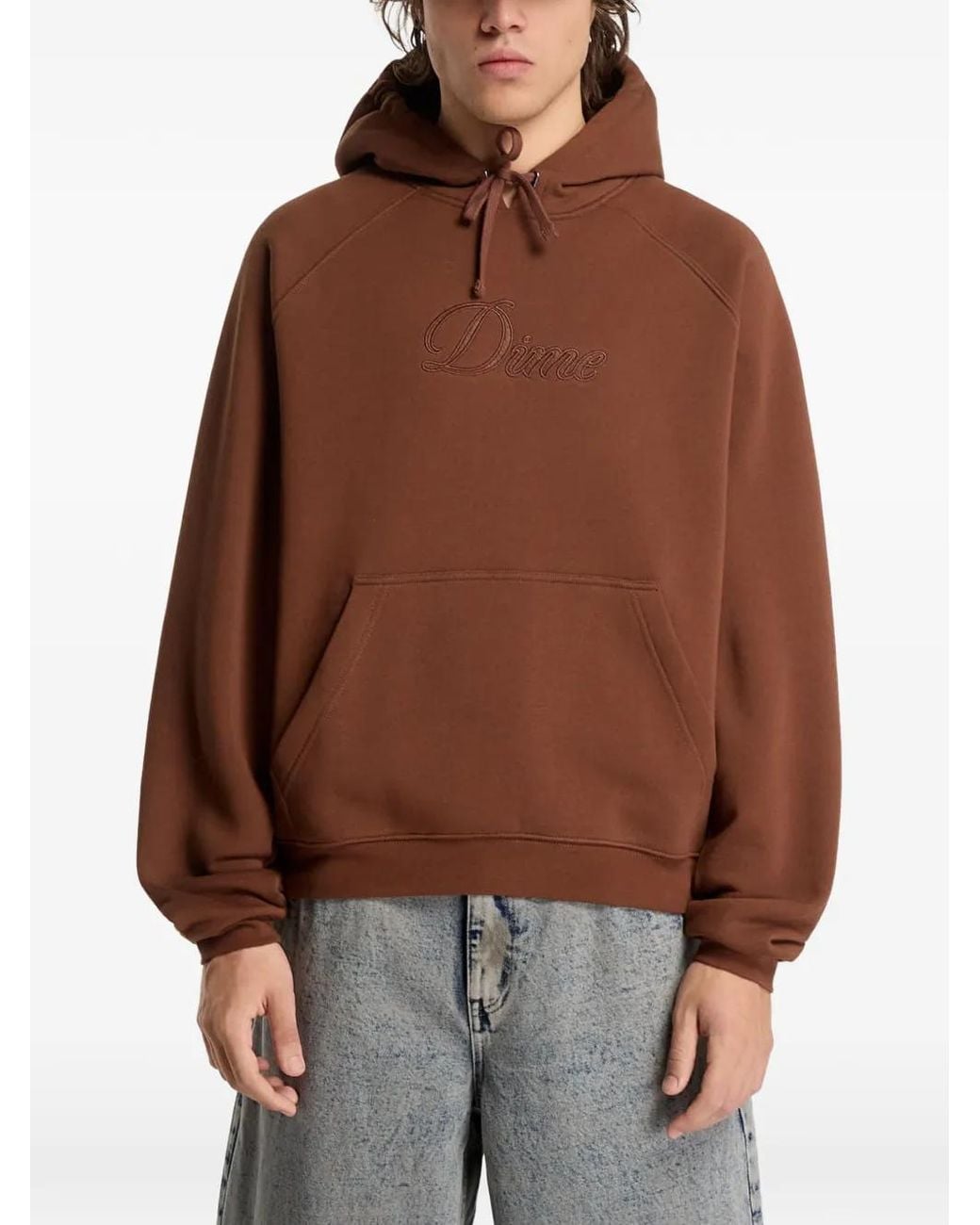 Dime Brown Cursive Logo-Embroidered Hoodie