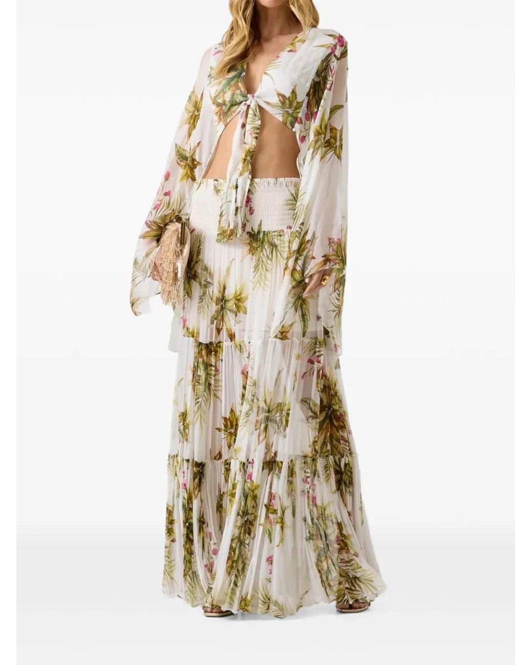 Guess Metallic Marciano Floral-Print Tiered Maxi Skirt