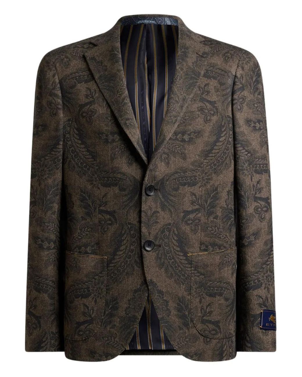Etro Black Wool And Cashmere Blazer With Placed Print for men