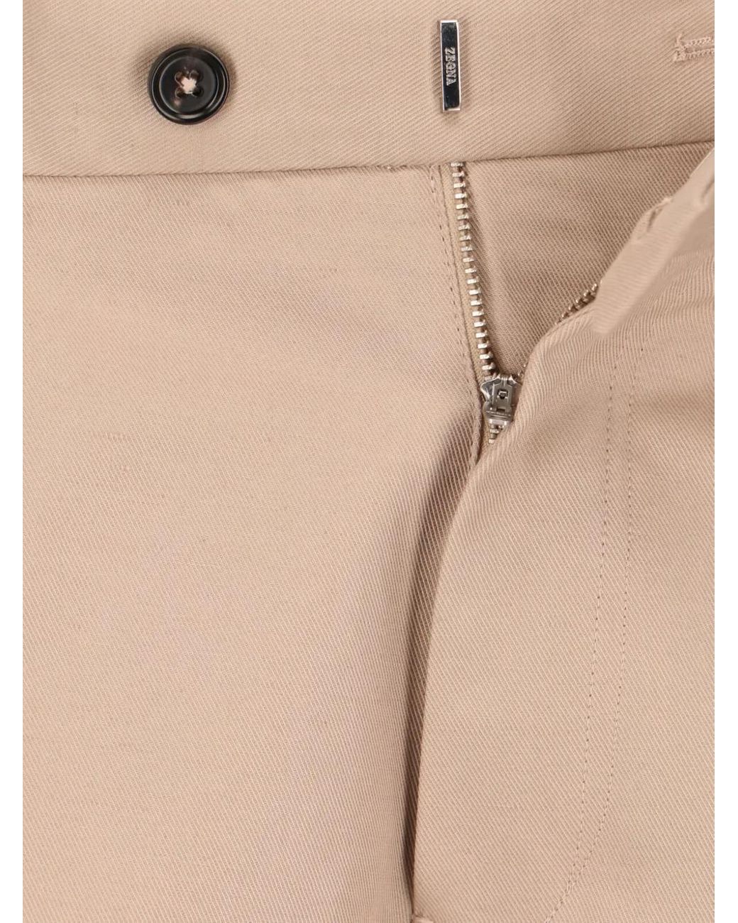 Zegna Natural Tailored Cotton Pants With Pleats for men