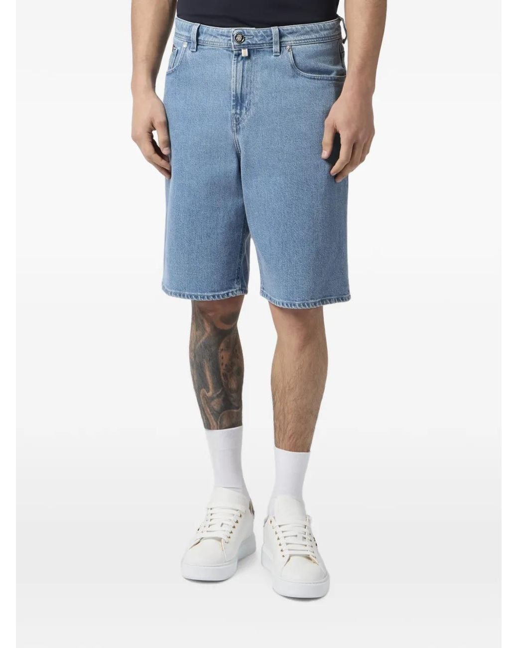 Billionaire Blue Bb Signature Logo-Patch Shorts for men