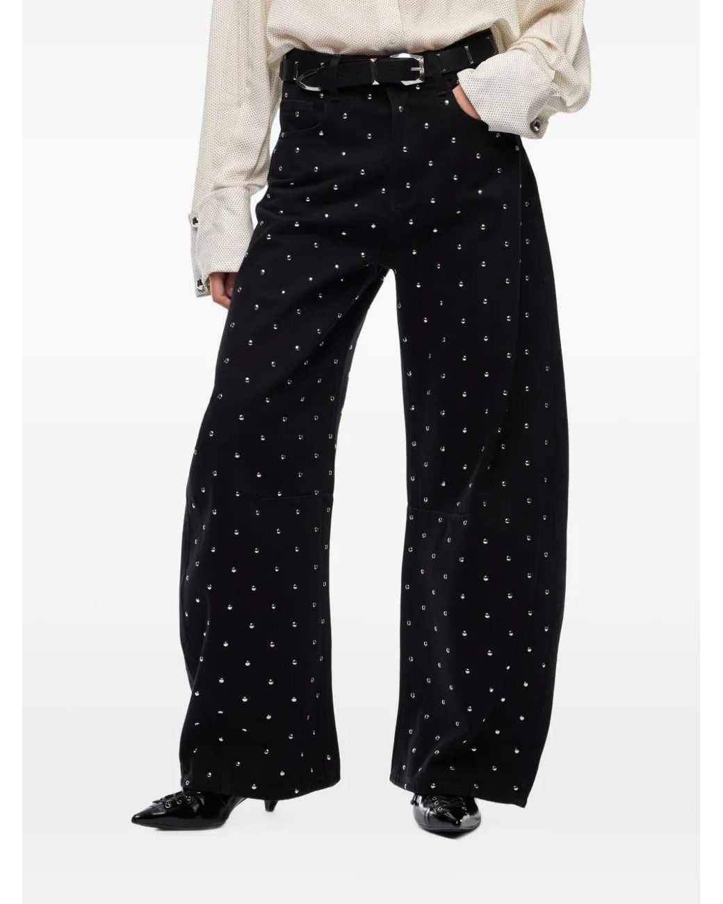 Pinko Black Barrel-Fit Trousers With Studs