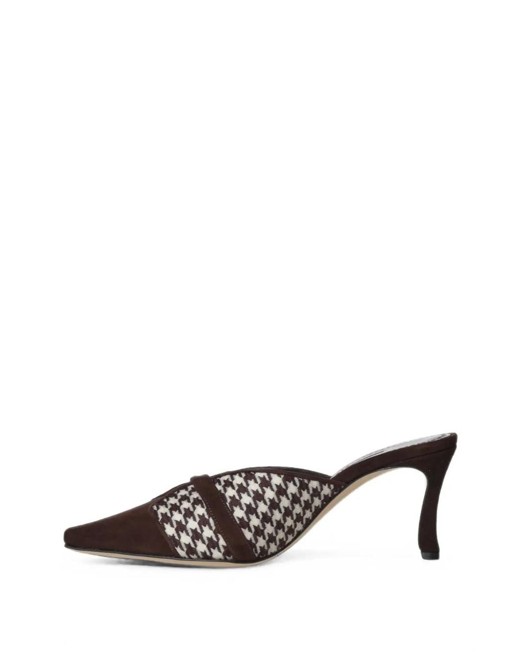 Manolo Blahnik Brown Houndstooth Buckle-Detail Mules