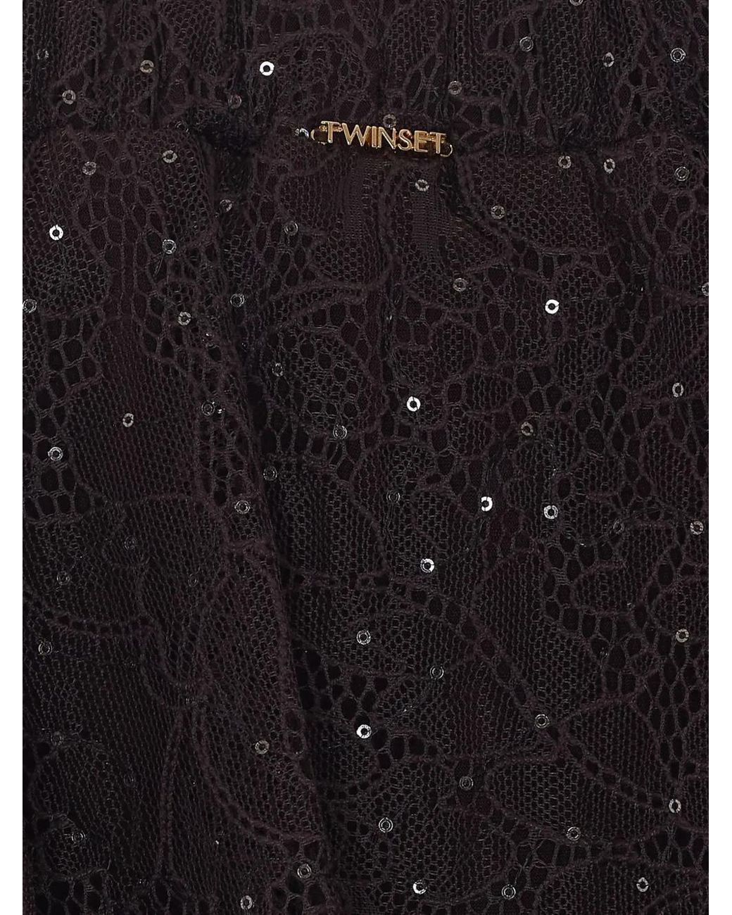 Twinset Black Lace Miniskirt With Sequins