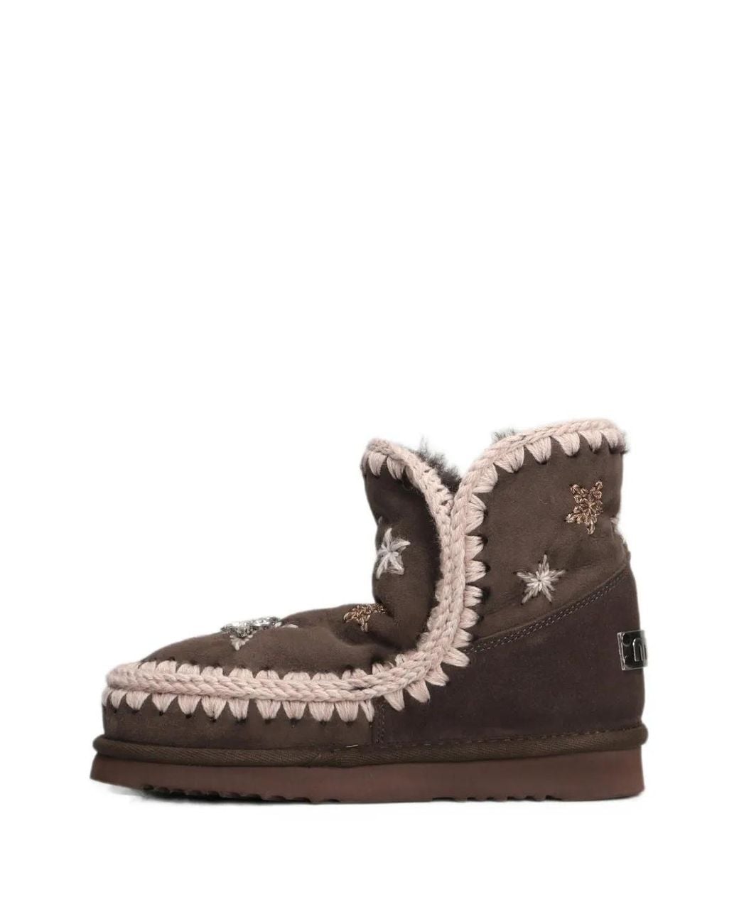 Mou Brown Crystal-Embellished Crochet-Trim Ankle Boots