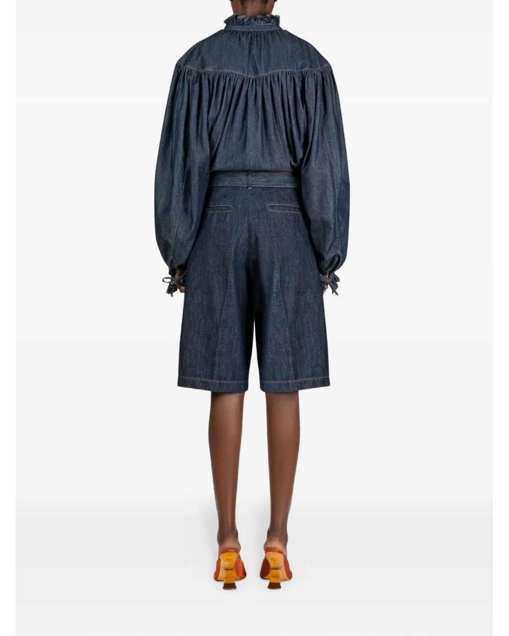 Dries Van Noten Blue Belted Denim Shorts