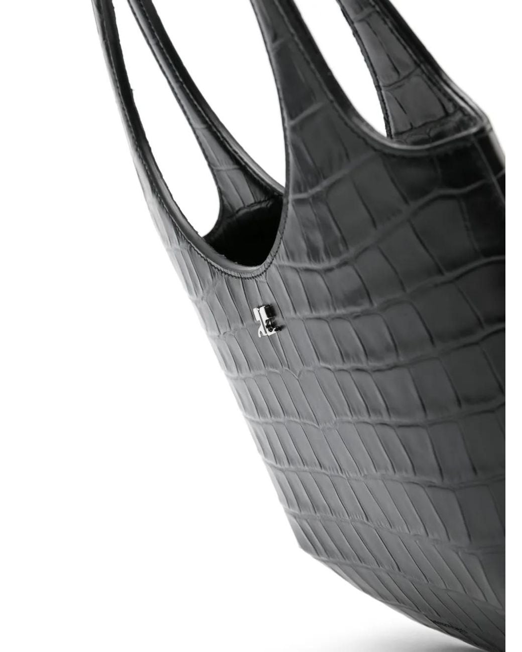 Courreges Black Holy Crocodile-Effect Tote Bag