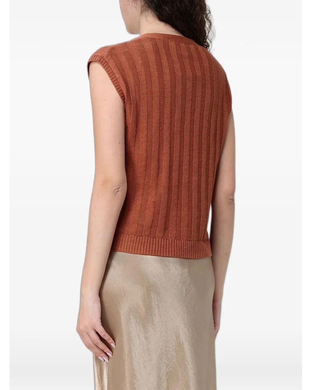 Max Mara Red Ribbed-Knit Linen Gilet