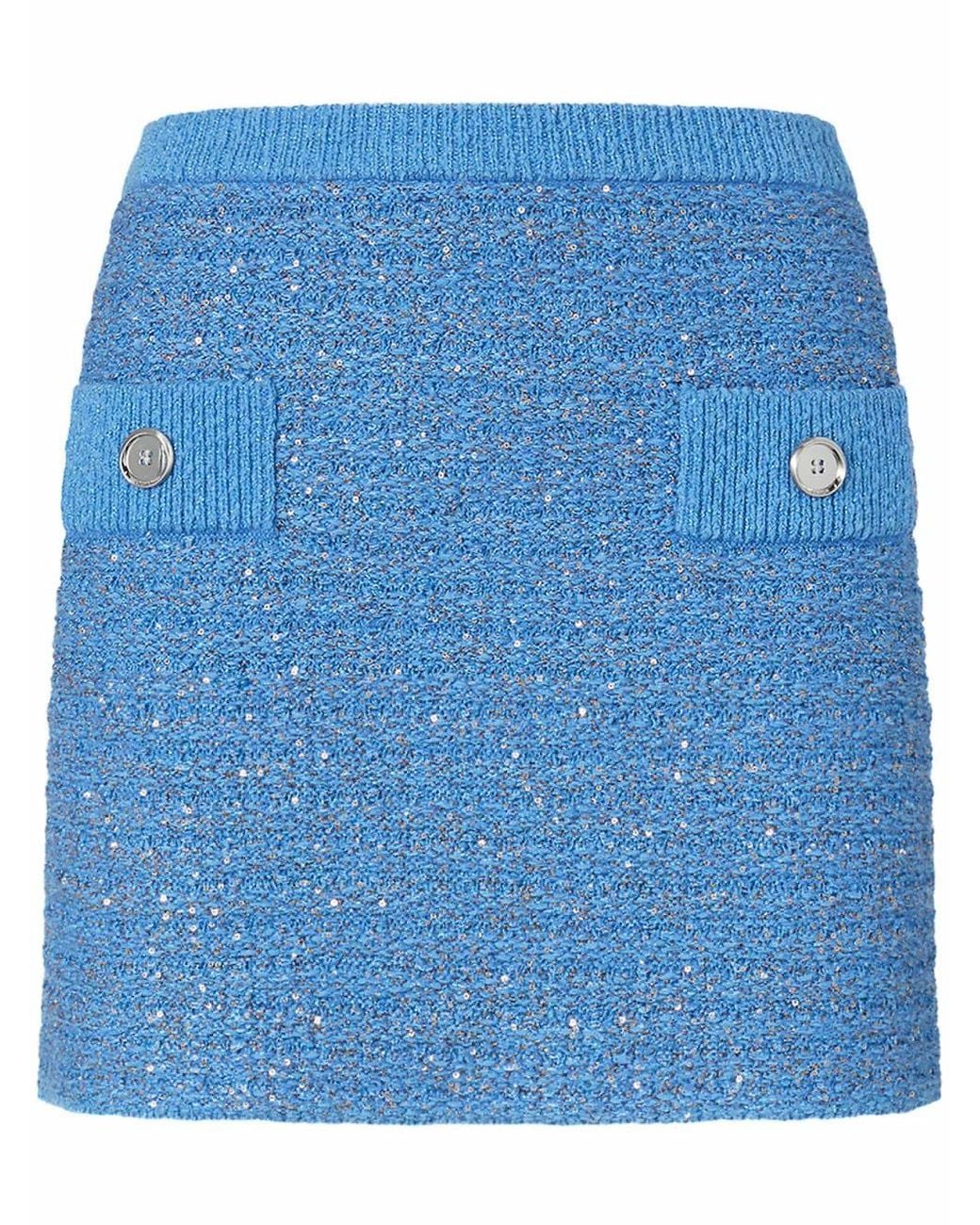 Pinko Blue Tweed Mini Skirt
