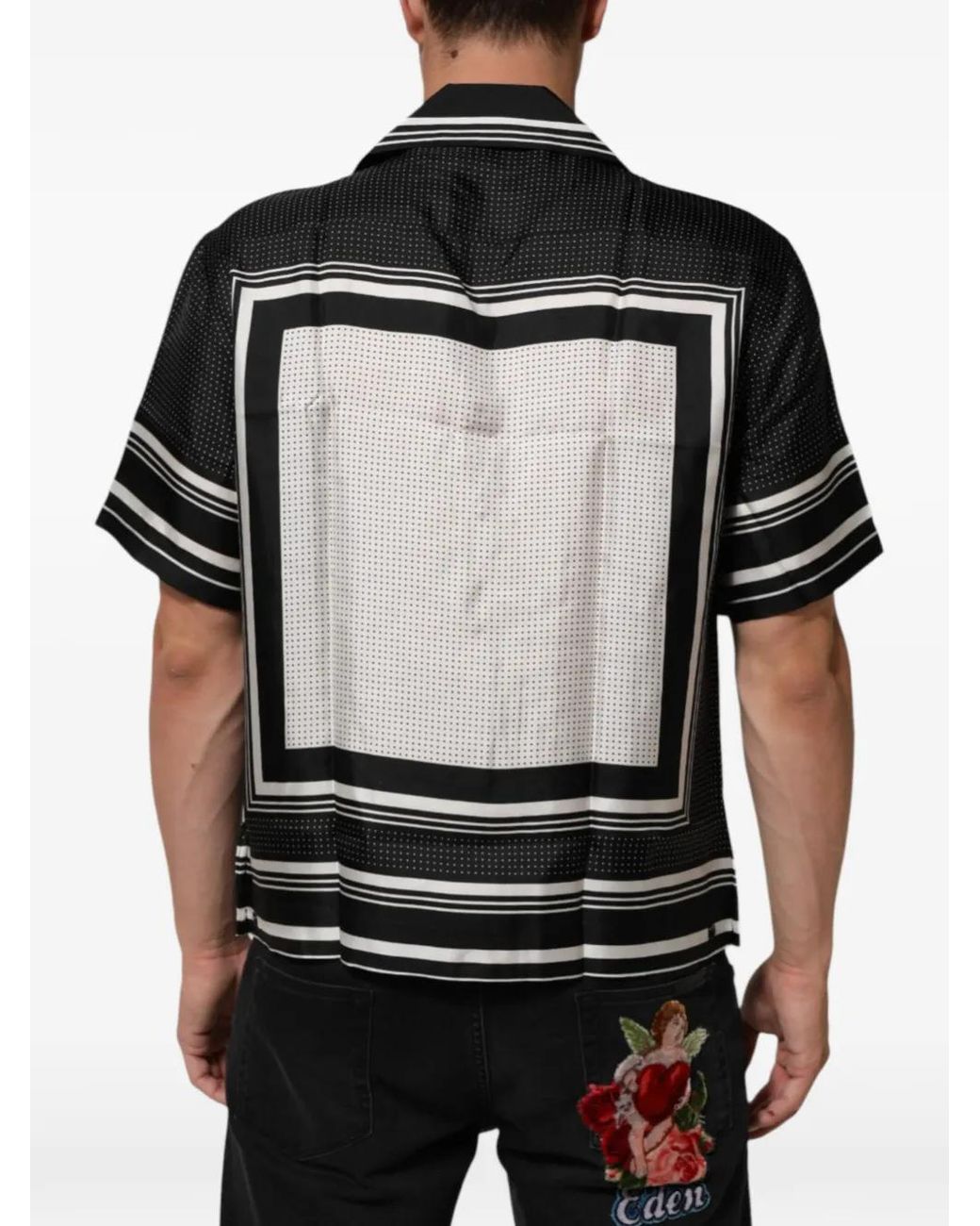 Dolce & Gabbana Black Stripe-Dot Print Silk Shirt for men