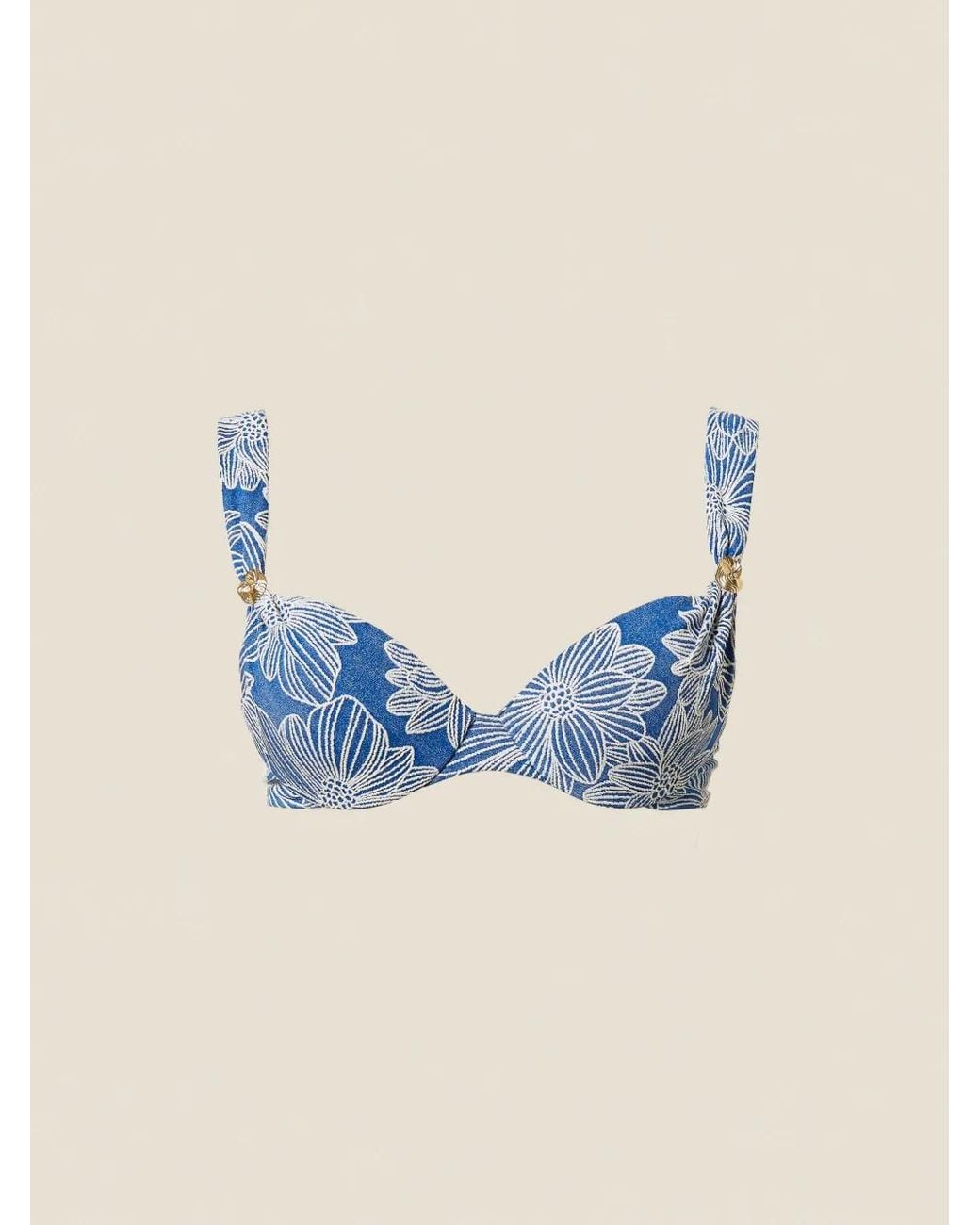 Twinset Blue Jacquard Push-Up Bikini Top With Pearl