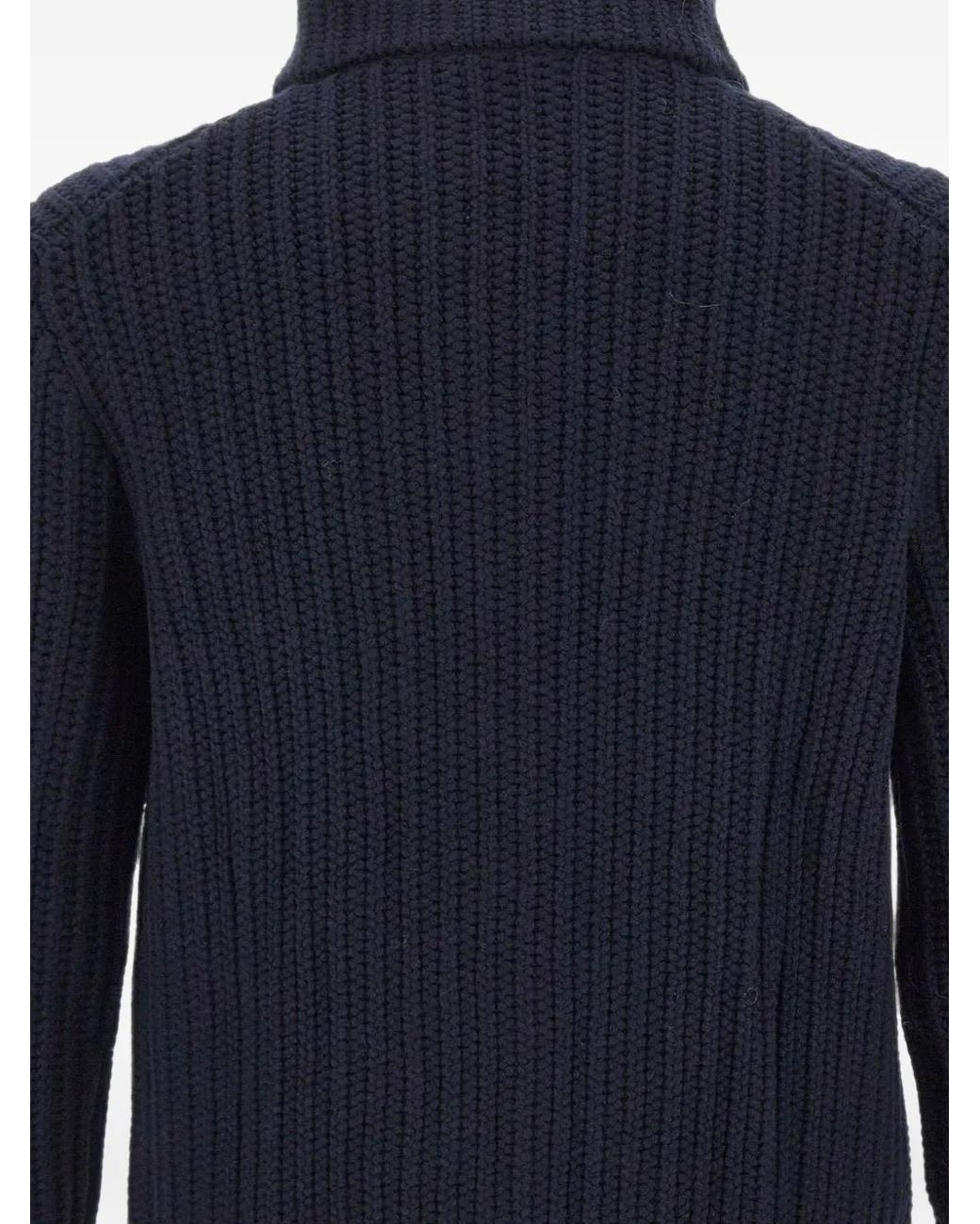 Gran Sasso Blue Ribbed-Knit Zip-Up Cardigan for men