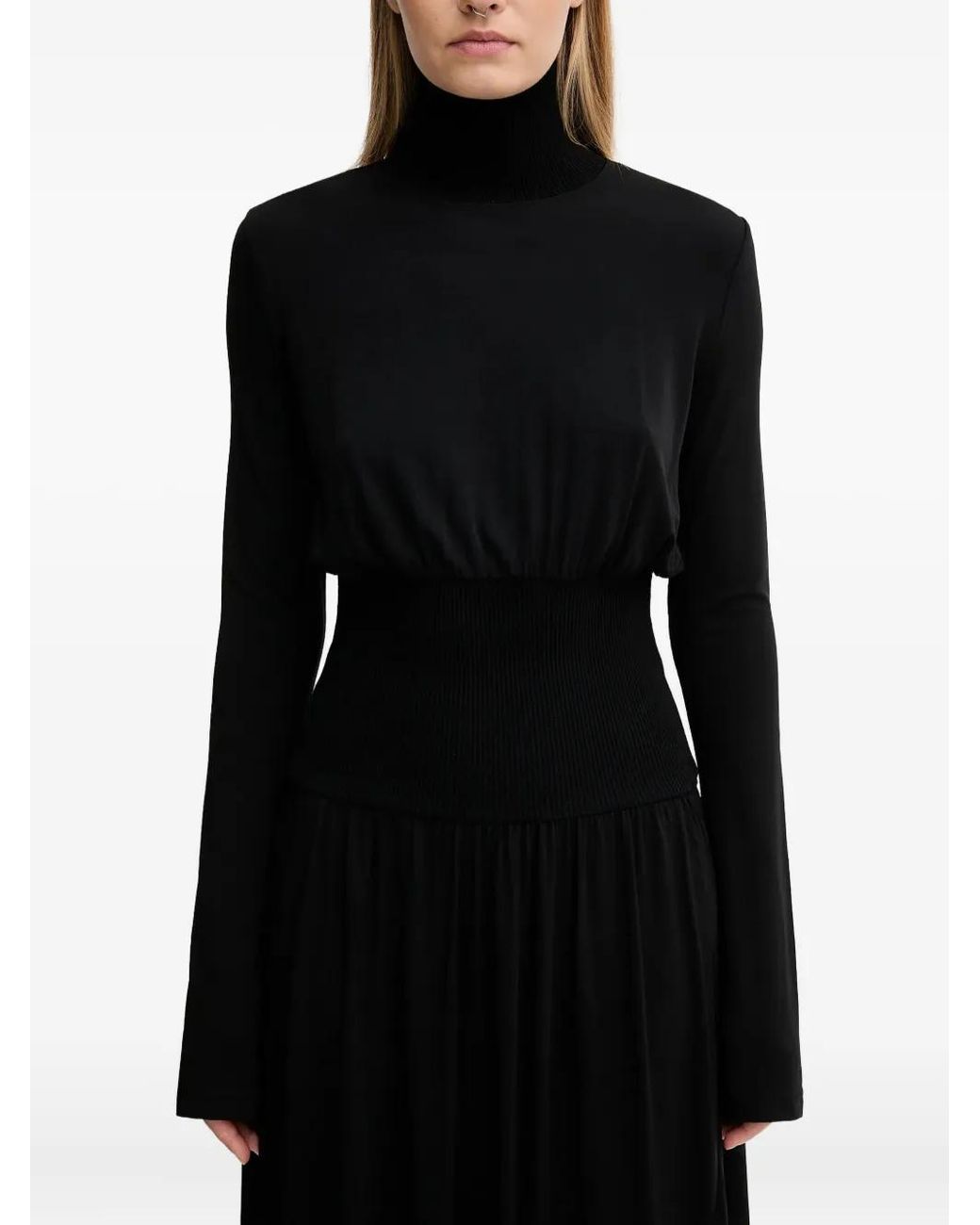 Sportmax Black Long-Sleeve Midi Dress