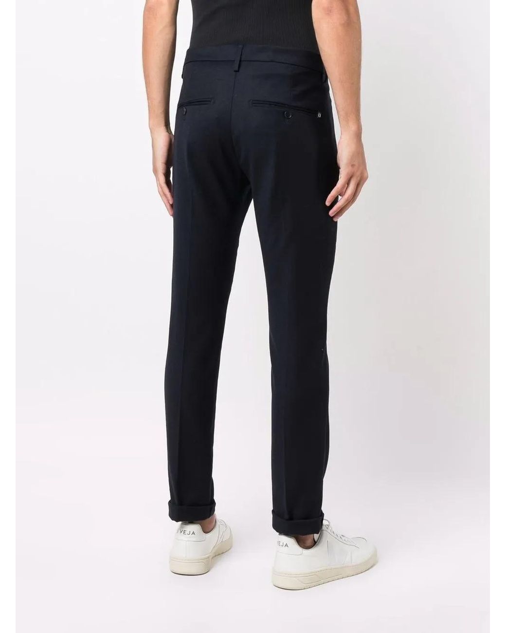 Dondup Blue Straight-Leg Virgin Wool Trousers for men