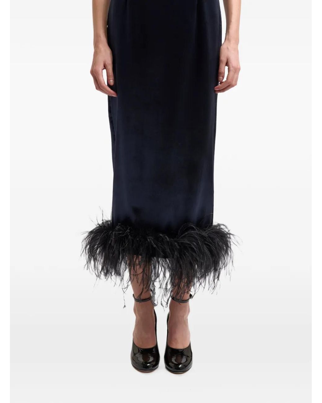 16Arlington Blue Minelli Feather-Trim Velvet Midi Dress