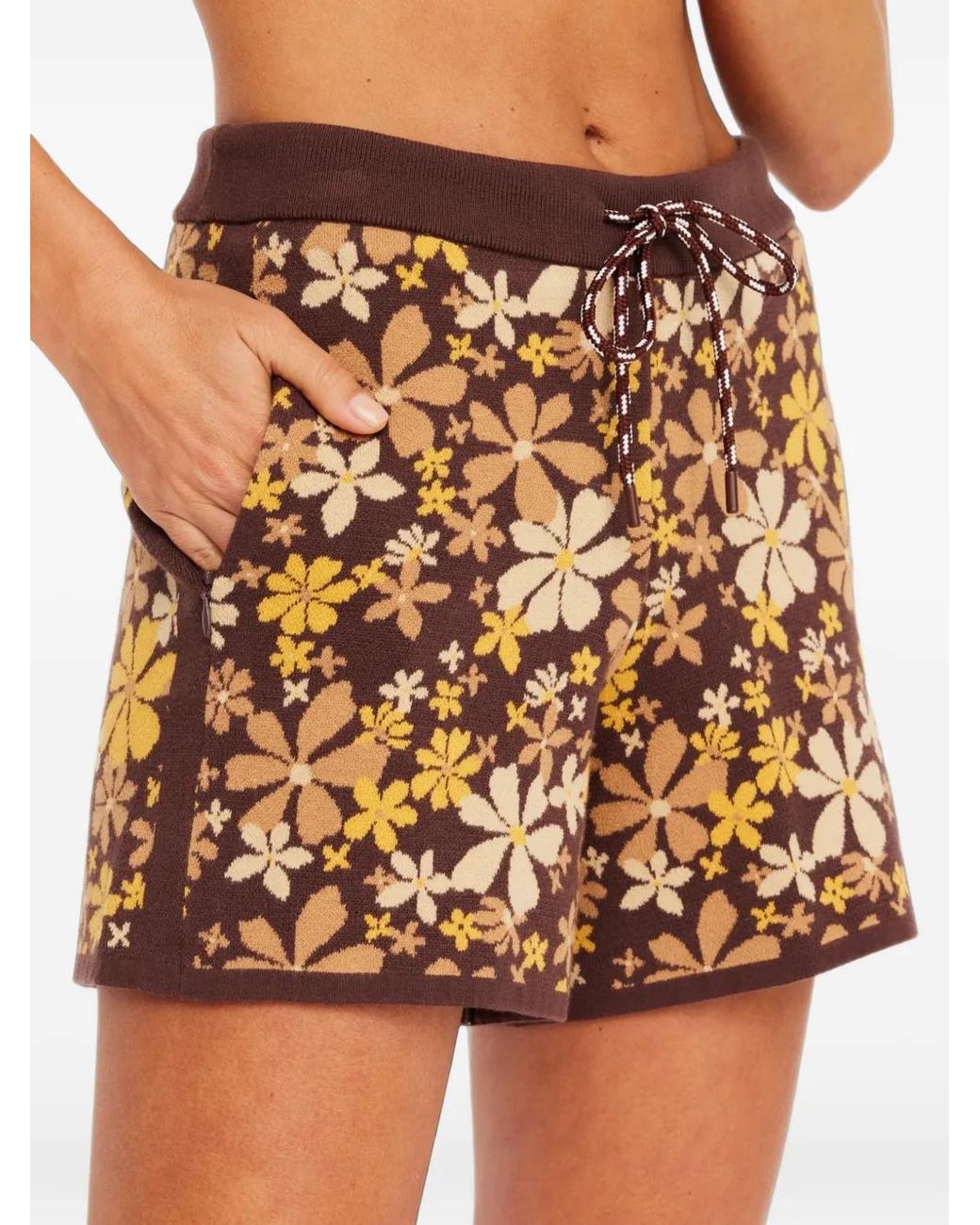 The Upside Orange Copacabana Floral-Print Knit Mini Shorts