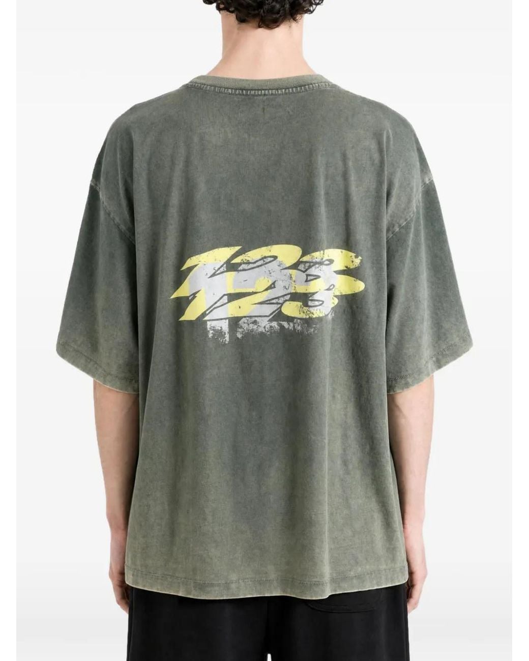 RRR123 Green Graphic-Print Faded T-Shirt