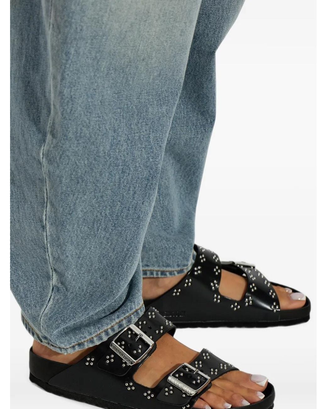 Birkenstock Black Arizona Rivet-Border Small Natural-Leather Sandals