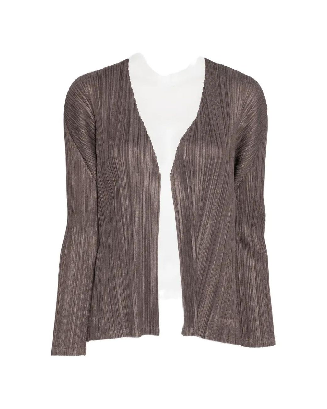 Pleats Please Issey Miyake Brown Pleated Long-Sleeve Cardigan