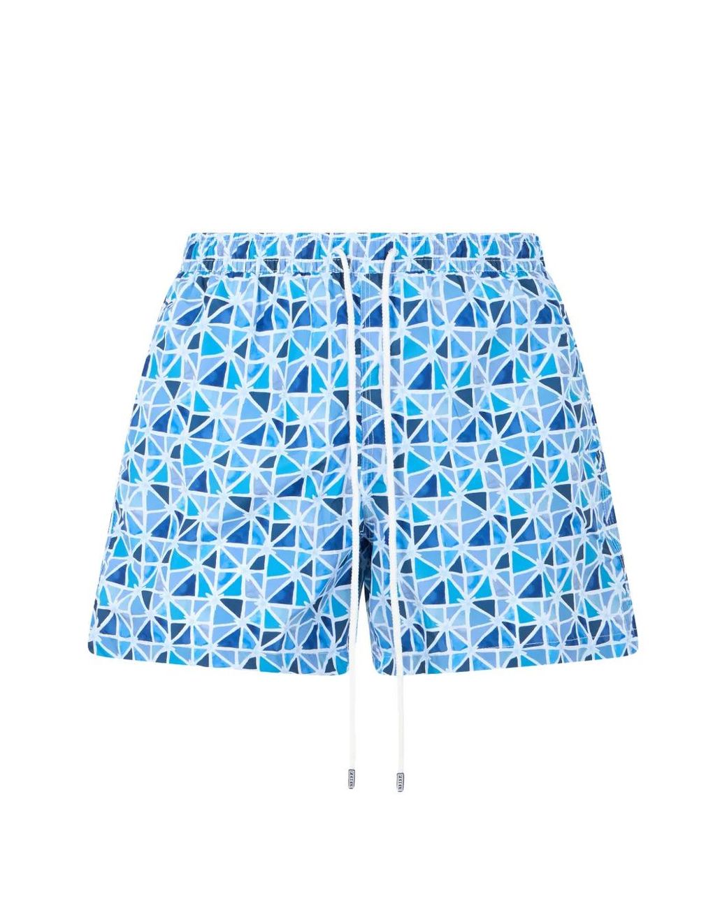 Fedeli Blue Geometric-Print Drawstring Swim Shorts for men