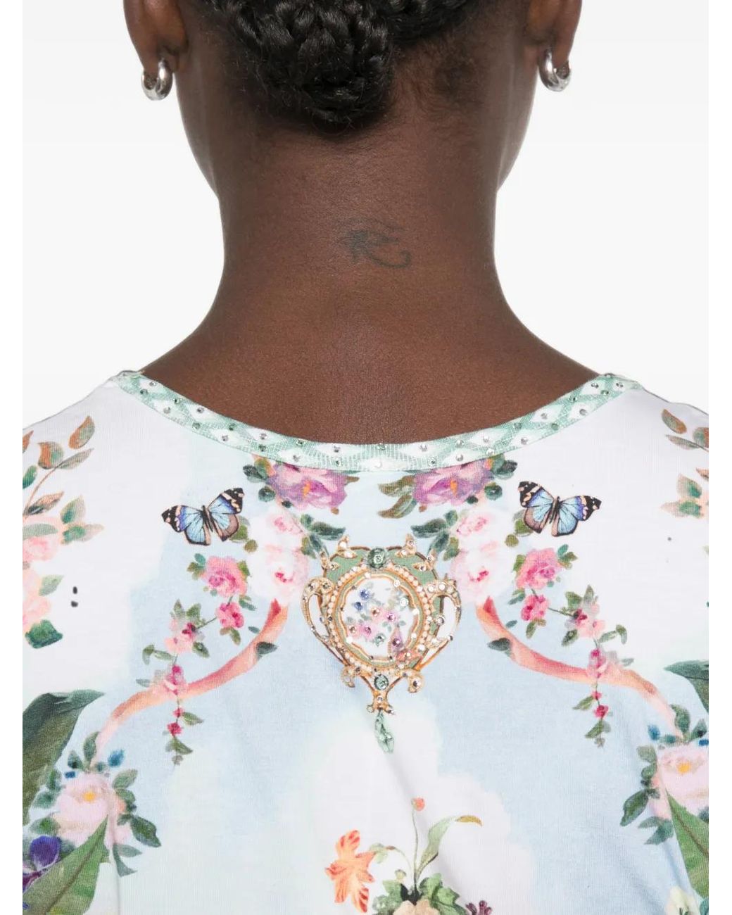 Camilla White Floral-Print Rhinestone-Embellished Midi Dress