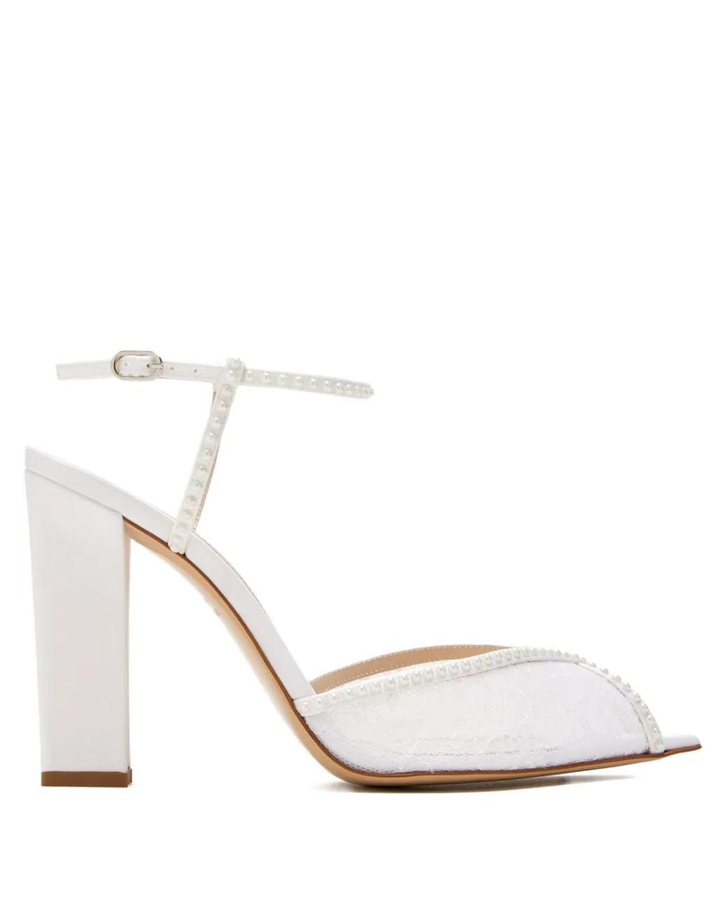 Andrea Wazen White Katy Lace Pearl Sandals