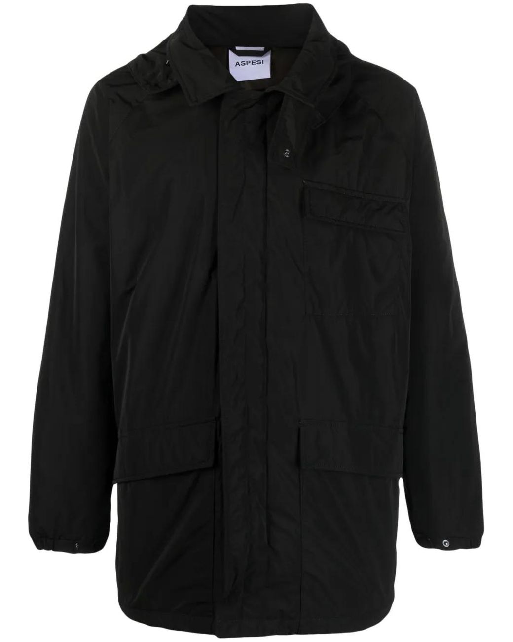Aspesi Black Hooded Long-Sleeved Coat for men