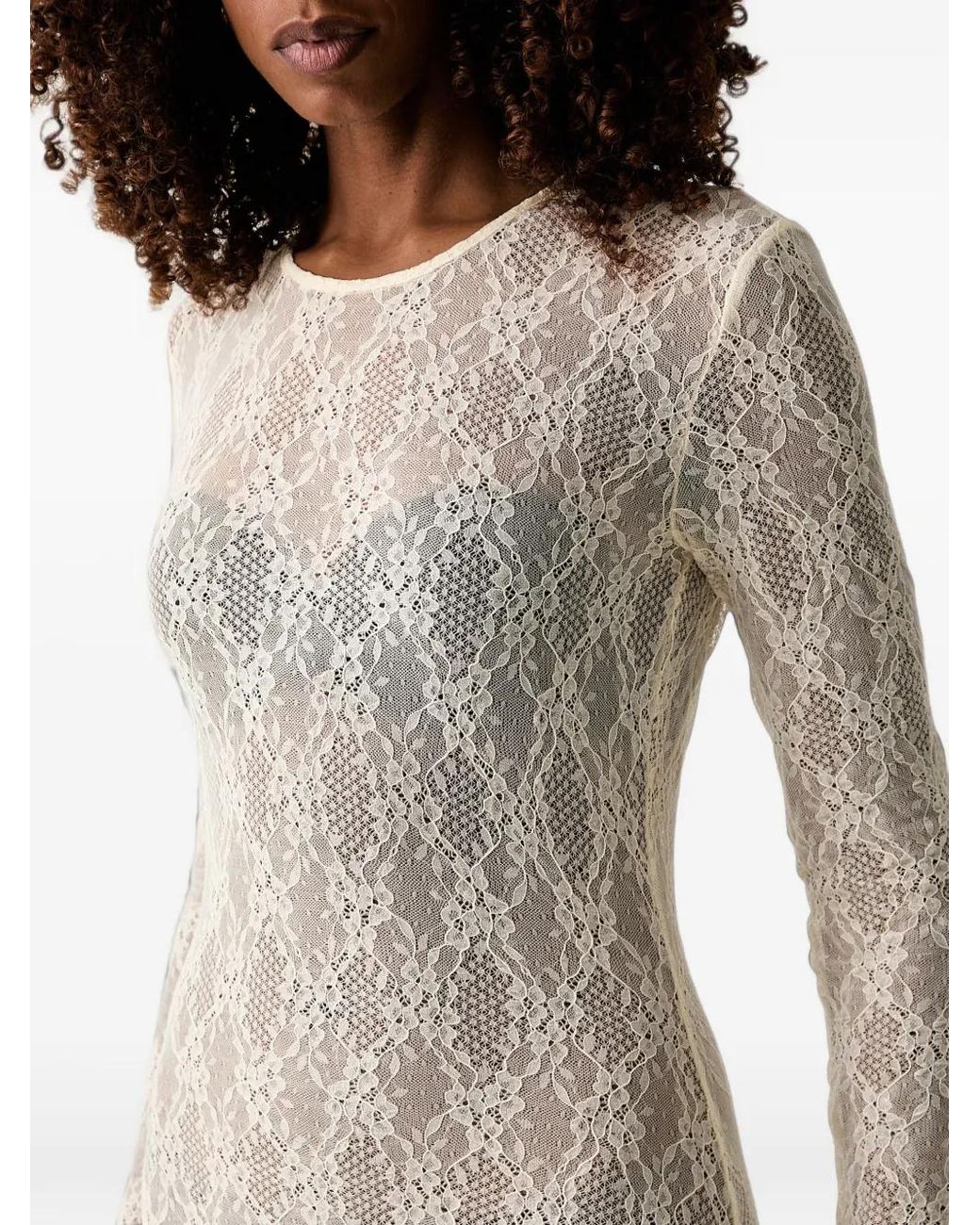 Twinset Gray Lace-Patterned Long-Sleeve Top