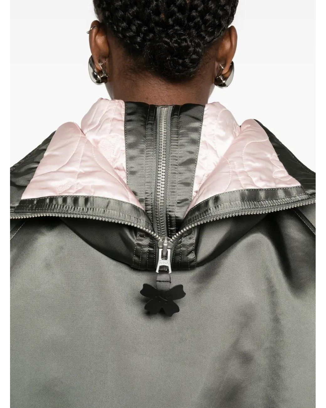 CECILIE BAHNSEN Gray Floral-Patch Hooded Bomber Jacket
