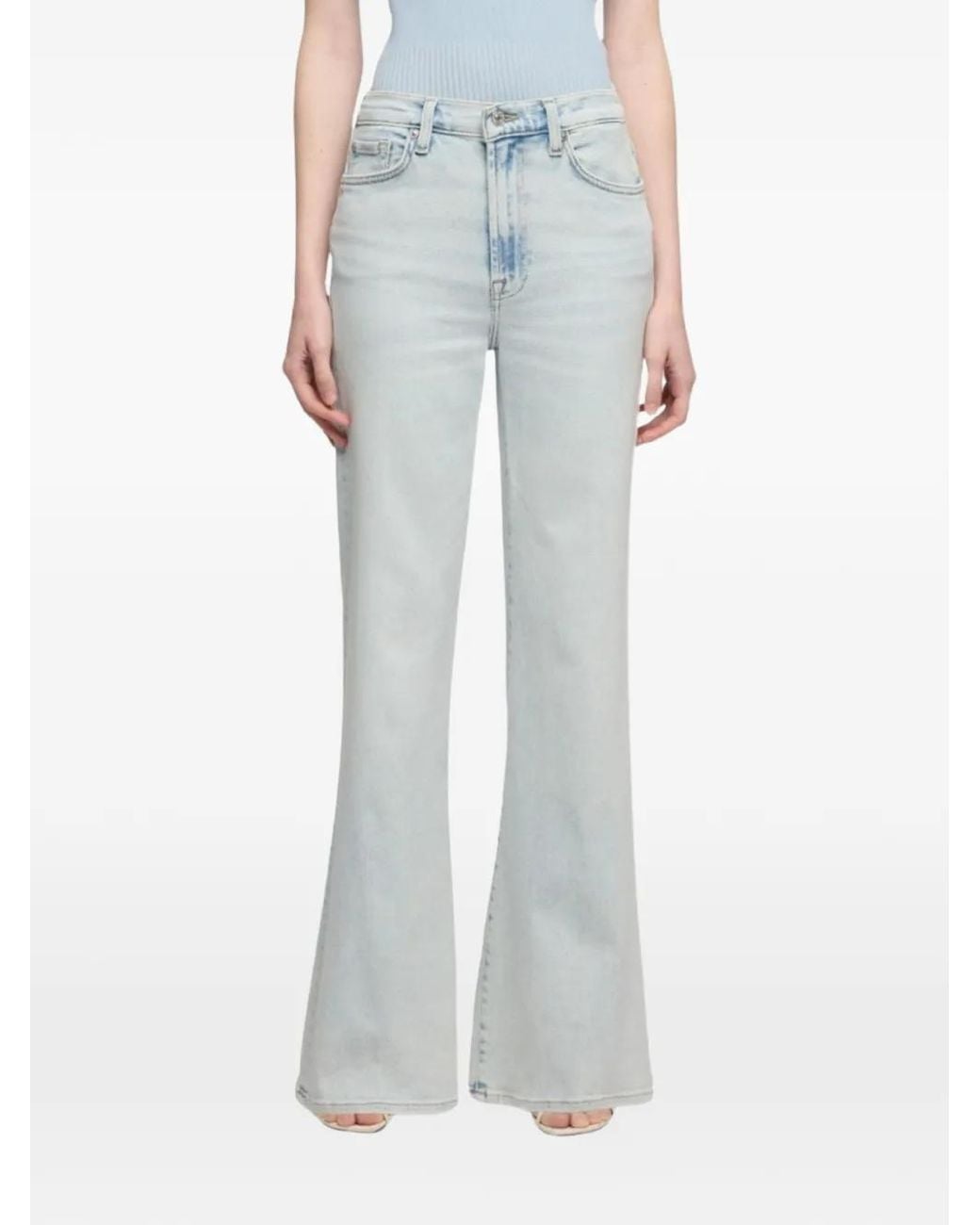 7 For All Mankind White High-Rise Flared Jeans