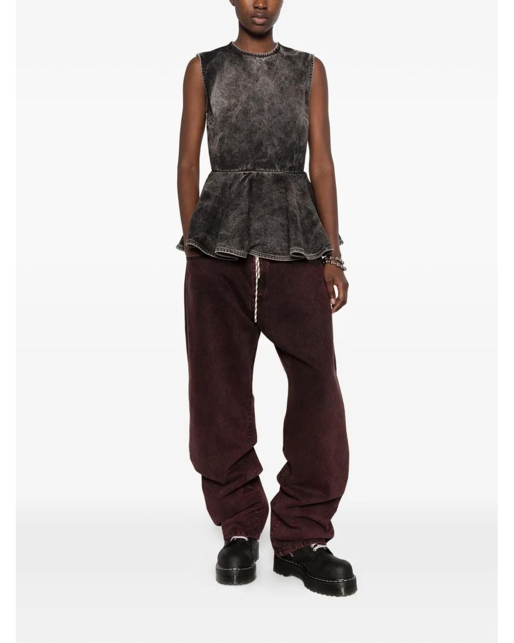 Marques'Almeida Gray Acid-Wash Peplum Top