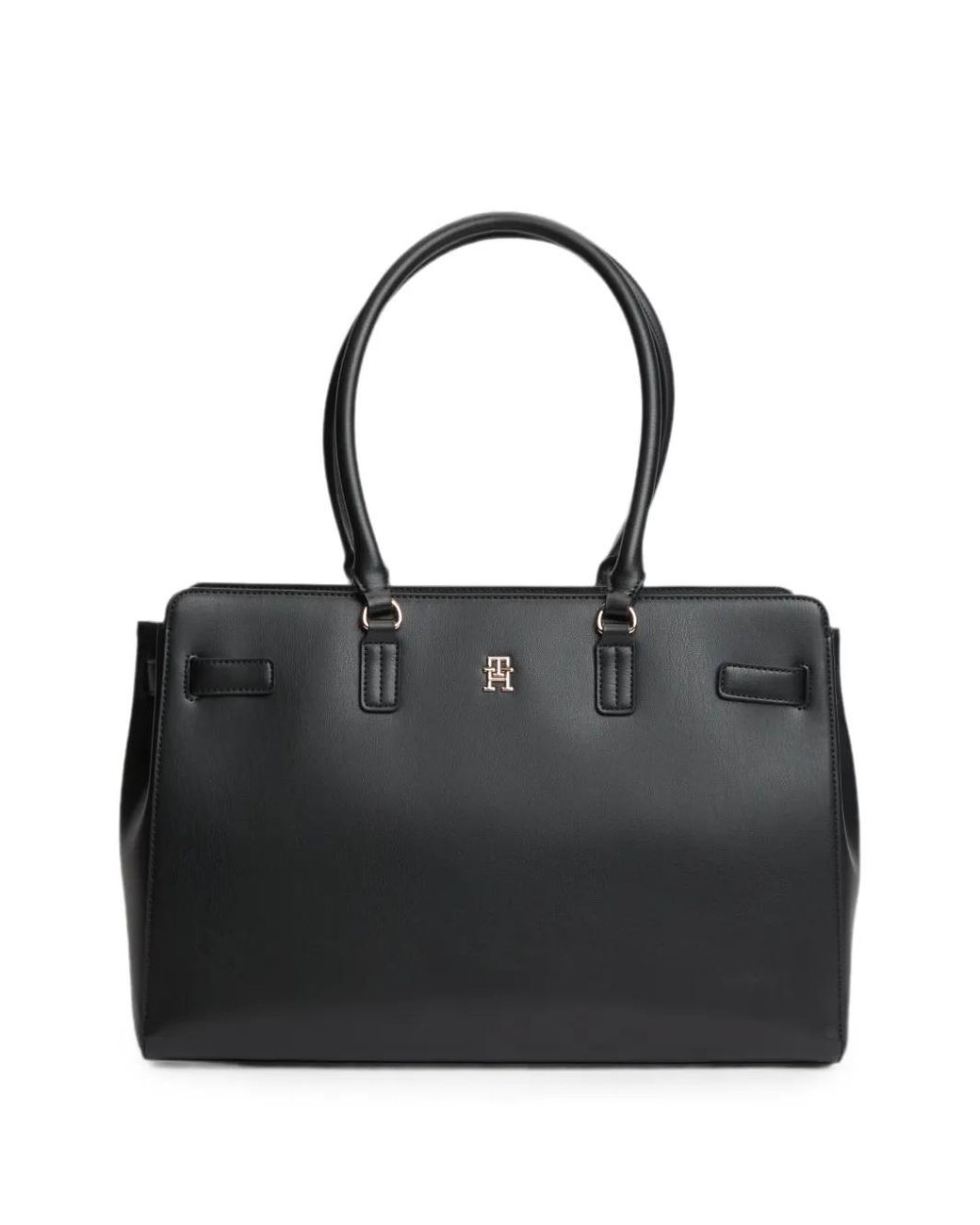 Tommy Hilfiger Black Logo-Plaque Tote Bag