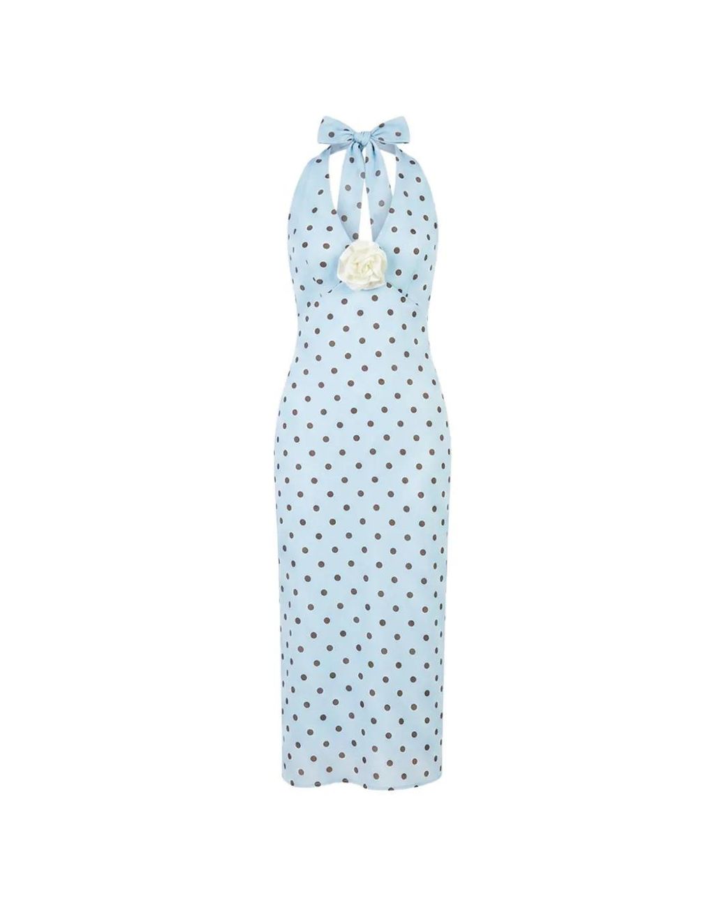 Sleeper Blue Robe Mi-Longue Jardin À Pois Et Col V
