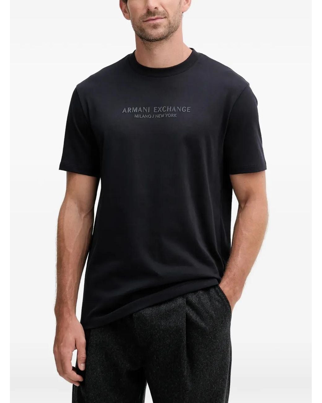 ARMANI EXCHANGE Black Logo-Print T-Shirt for men