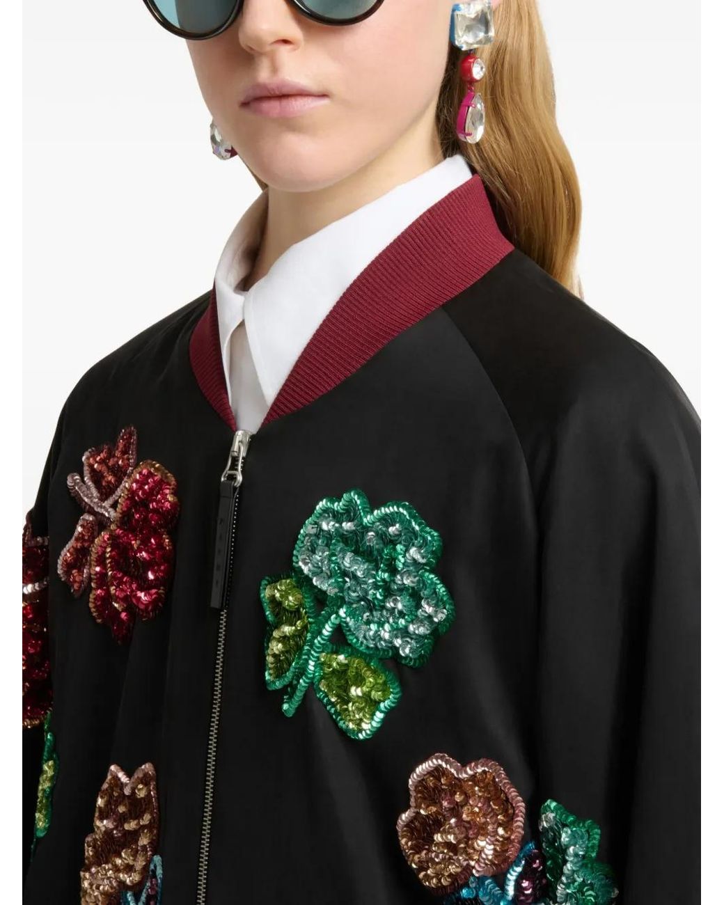 Marni Black Sequin Flower Bomber Jacket