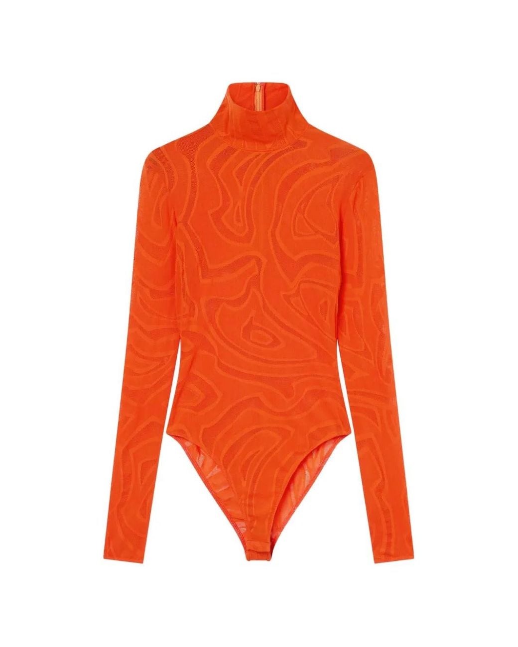 Emilio Pucci Orange High-Neck Jacquard Tulle Bodysuit