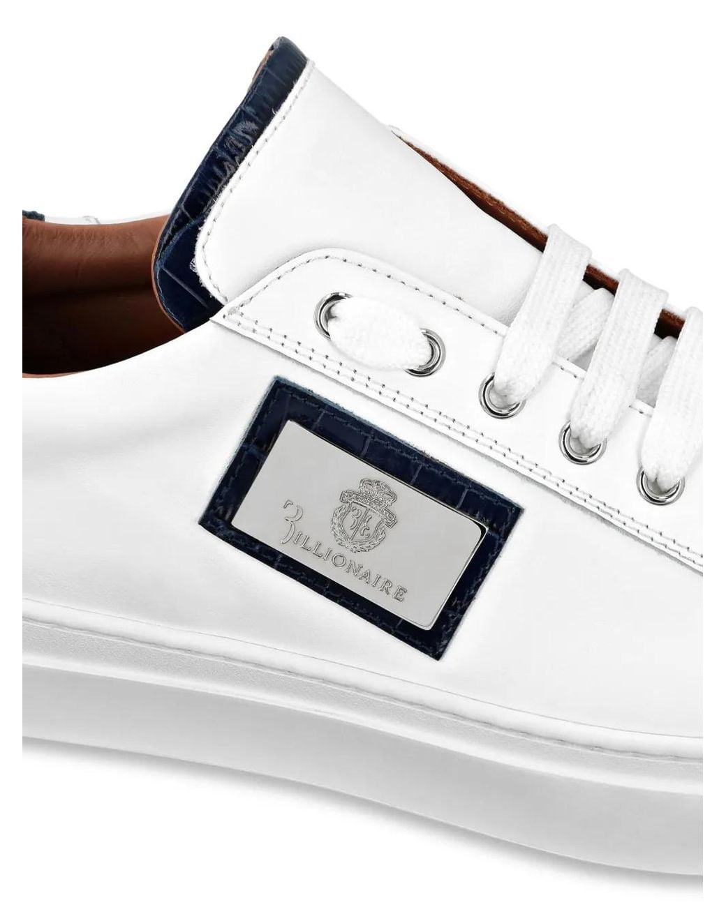 Billionaire White Logo-Plaque Leather Sneakers for men