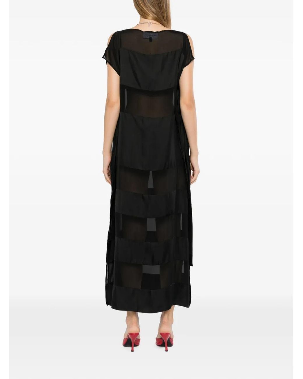 Cynthia Rowley Black Robe Longue À Empiècement Transparent En Soie