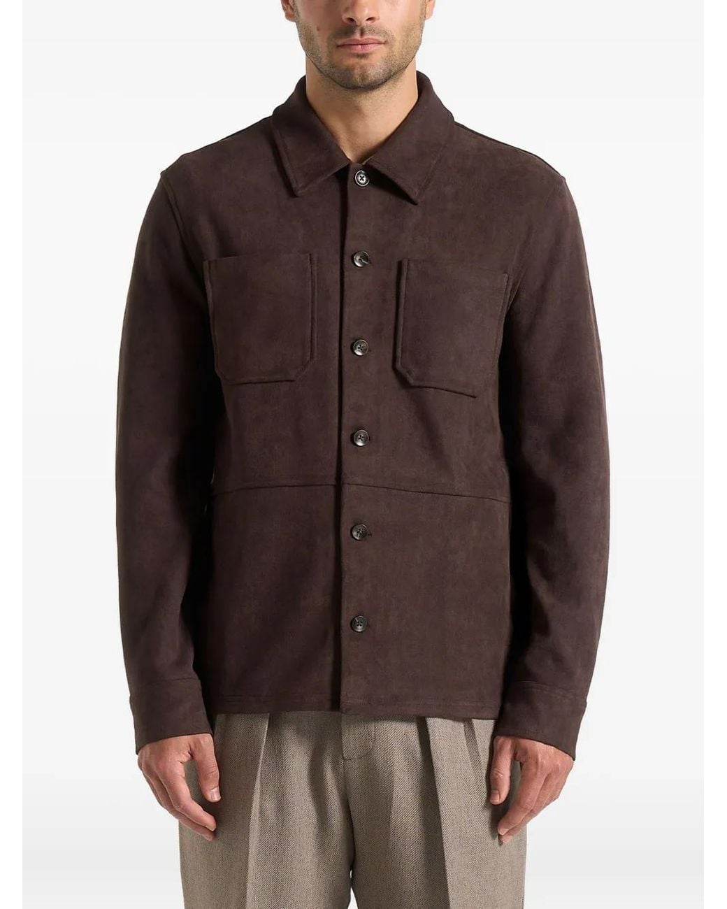 Manière De Voir Brown Thomas Suede Long Sleeve Shirt for men
