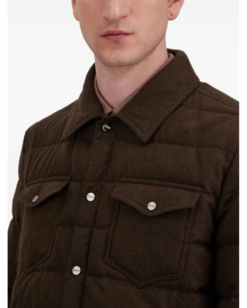 Herno Brown La Camicia Striped-Quilted Jacket for men