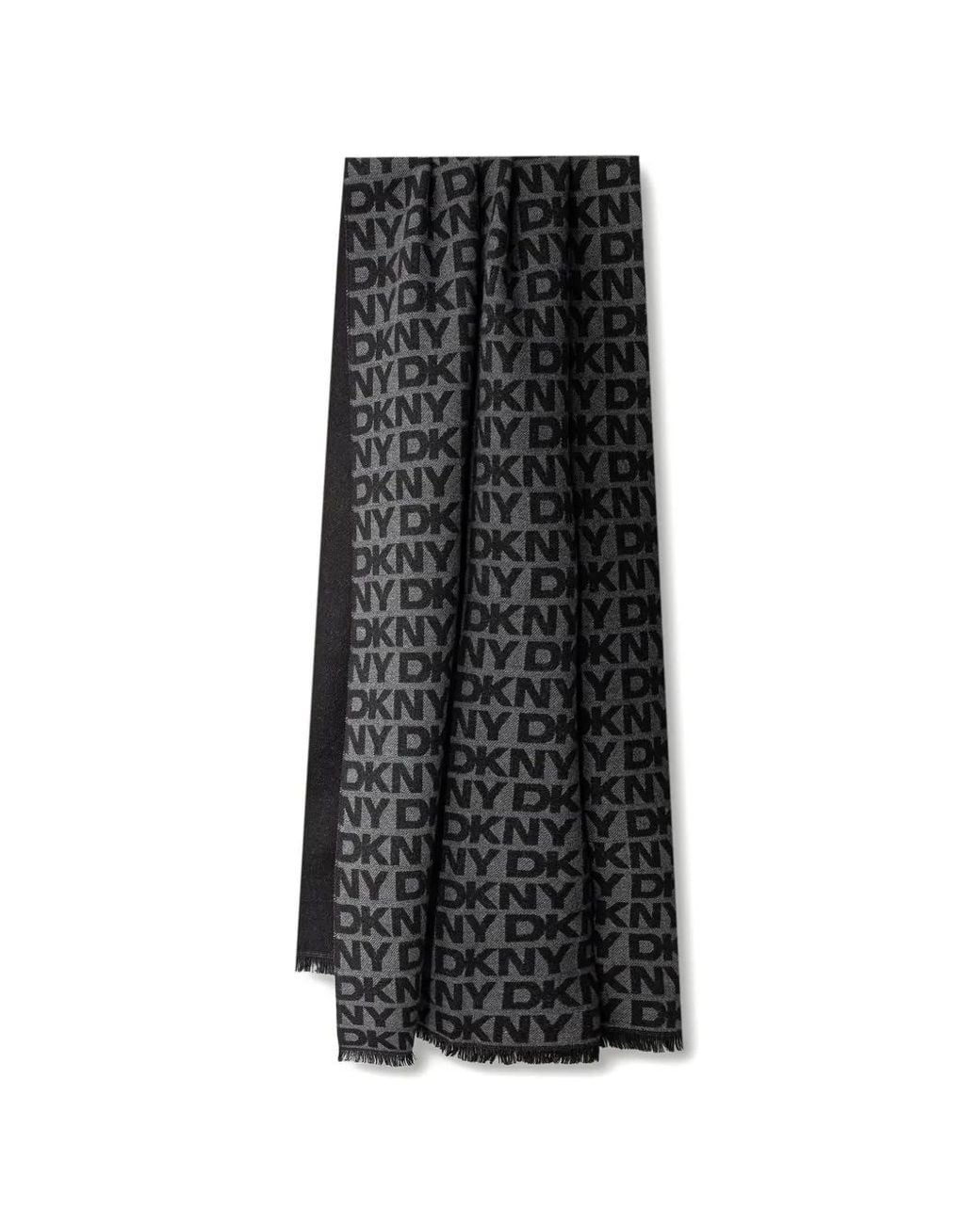 DKNY Black Logo-Print Fringed Scarf