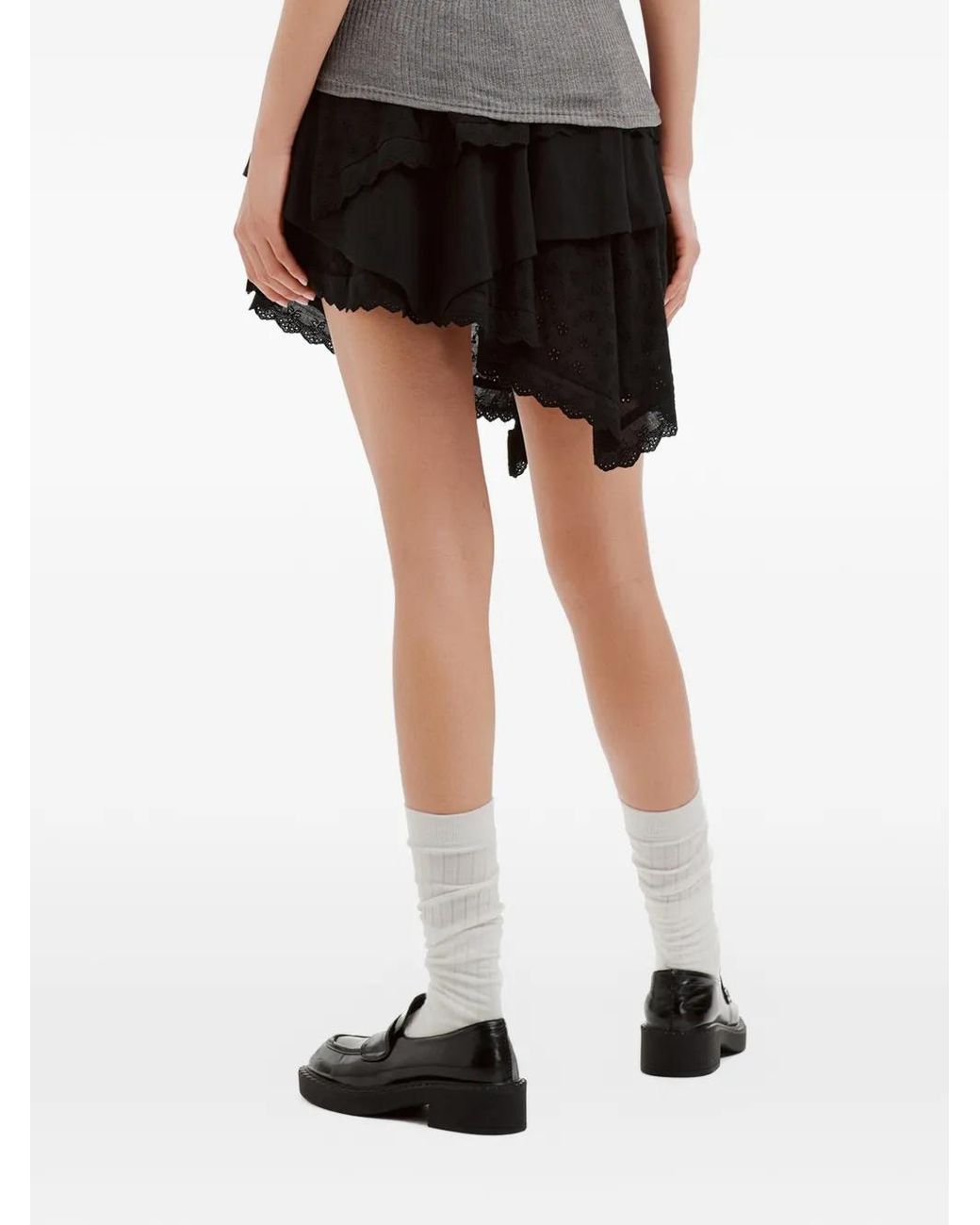B+ AB Black Broderie-Anglaise Tiered Asymmetric Cotton Mini Skirt