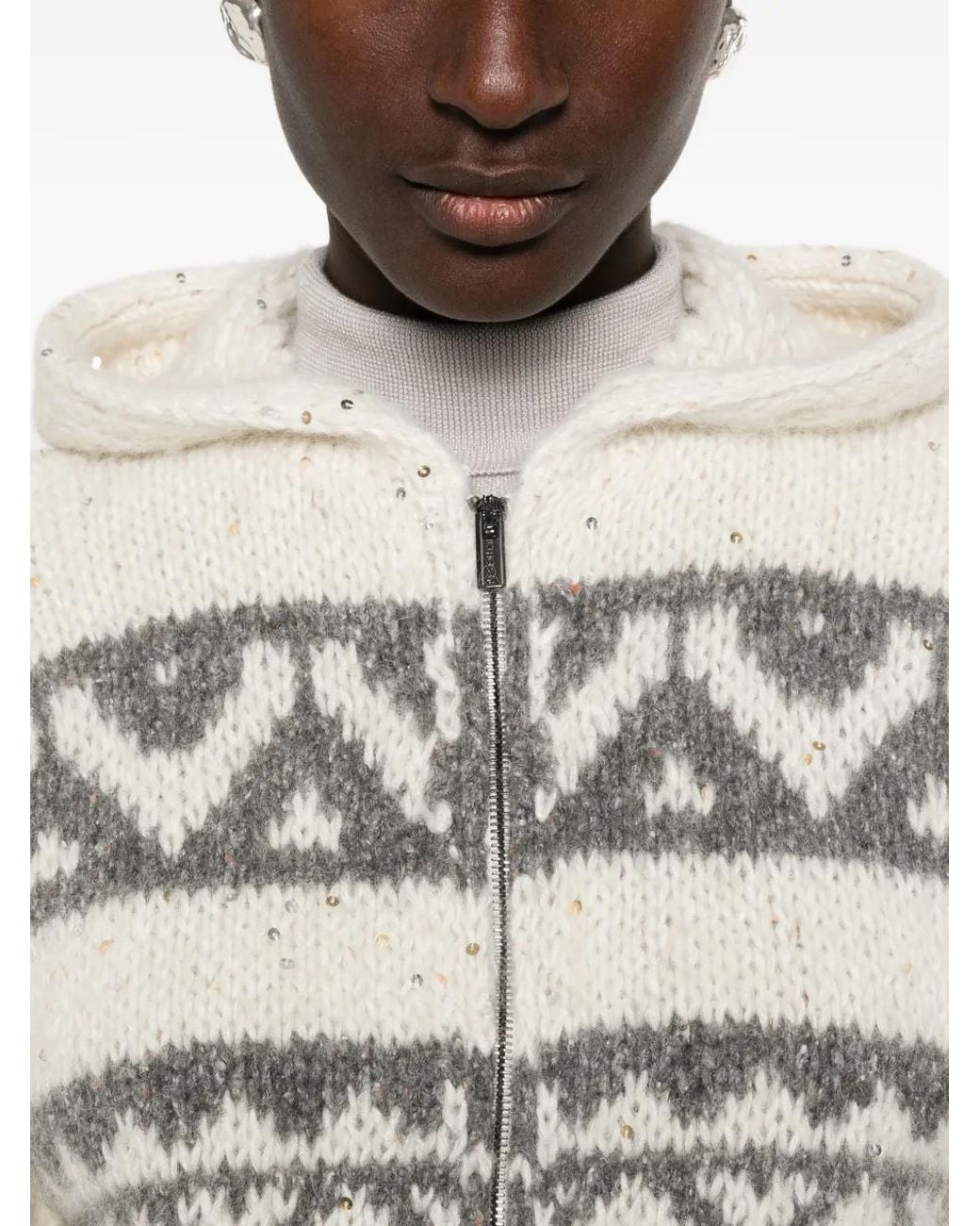 Peserico White Fair Isle Sequin-Embellished Cardigan
