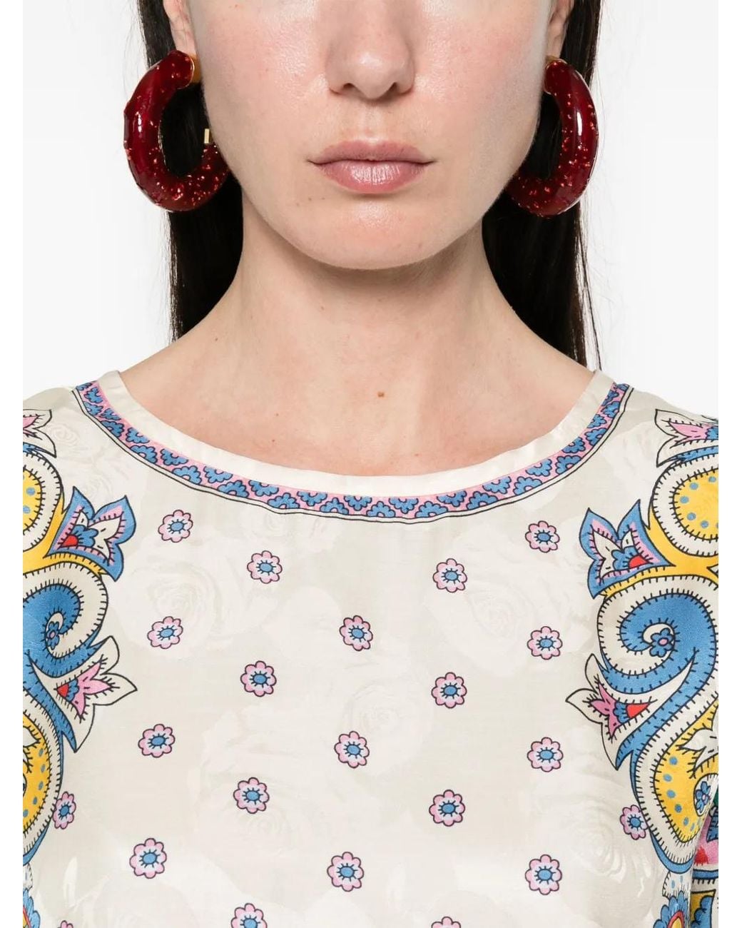Etro Blue Paisley Print Silk Blend Top