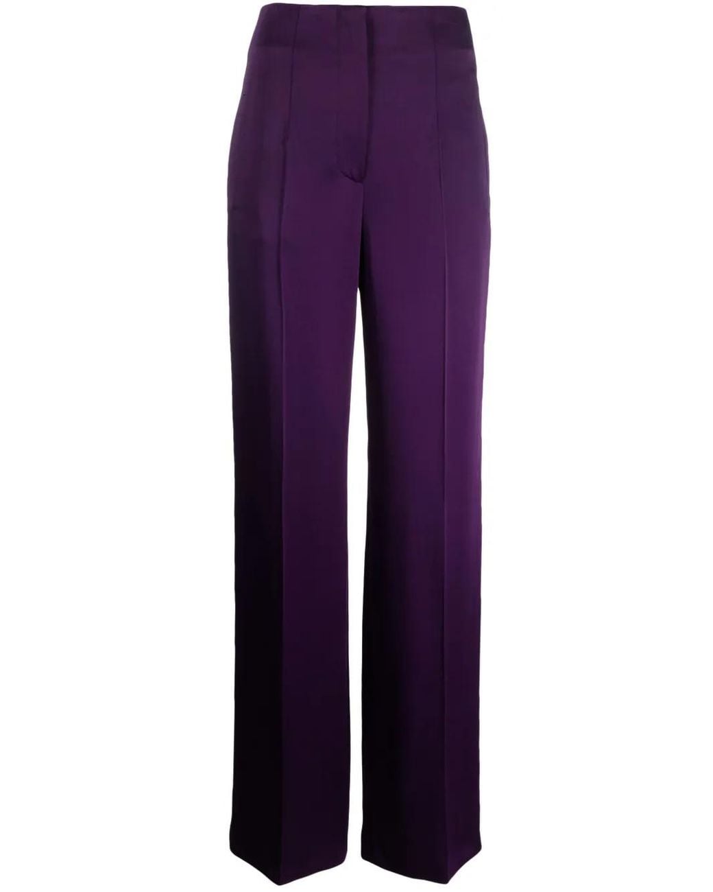 Alberta Ferretti Purple Pleat-Detail Straight-Leg Trousers