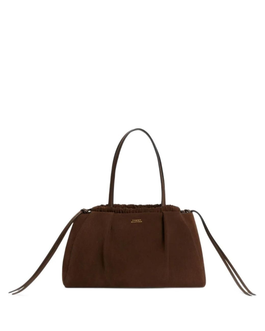 Tommy Hilfiger Brown Drawstring Suede Shoulder Bag