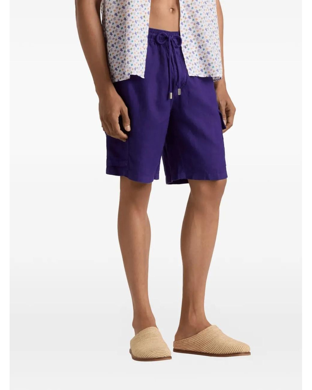 Vilebrequin Blue Linen Bermuda Shorts for men
